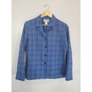 Pendleton Women's Blue Plaid Button Front Blazer Jacket Size 12 Virgin Wool